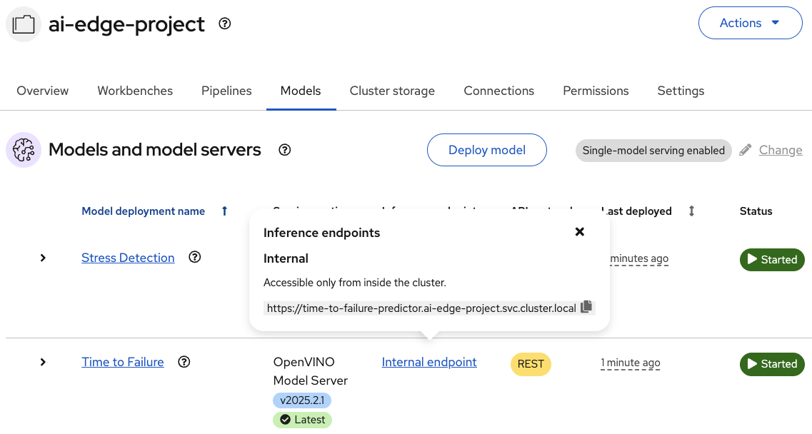 Time to Failure inference endpoint